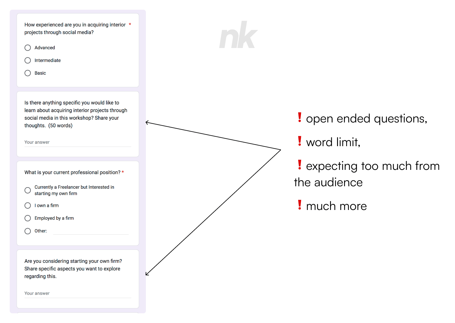 Open ended questions in forms