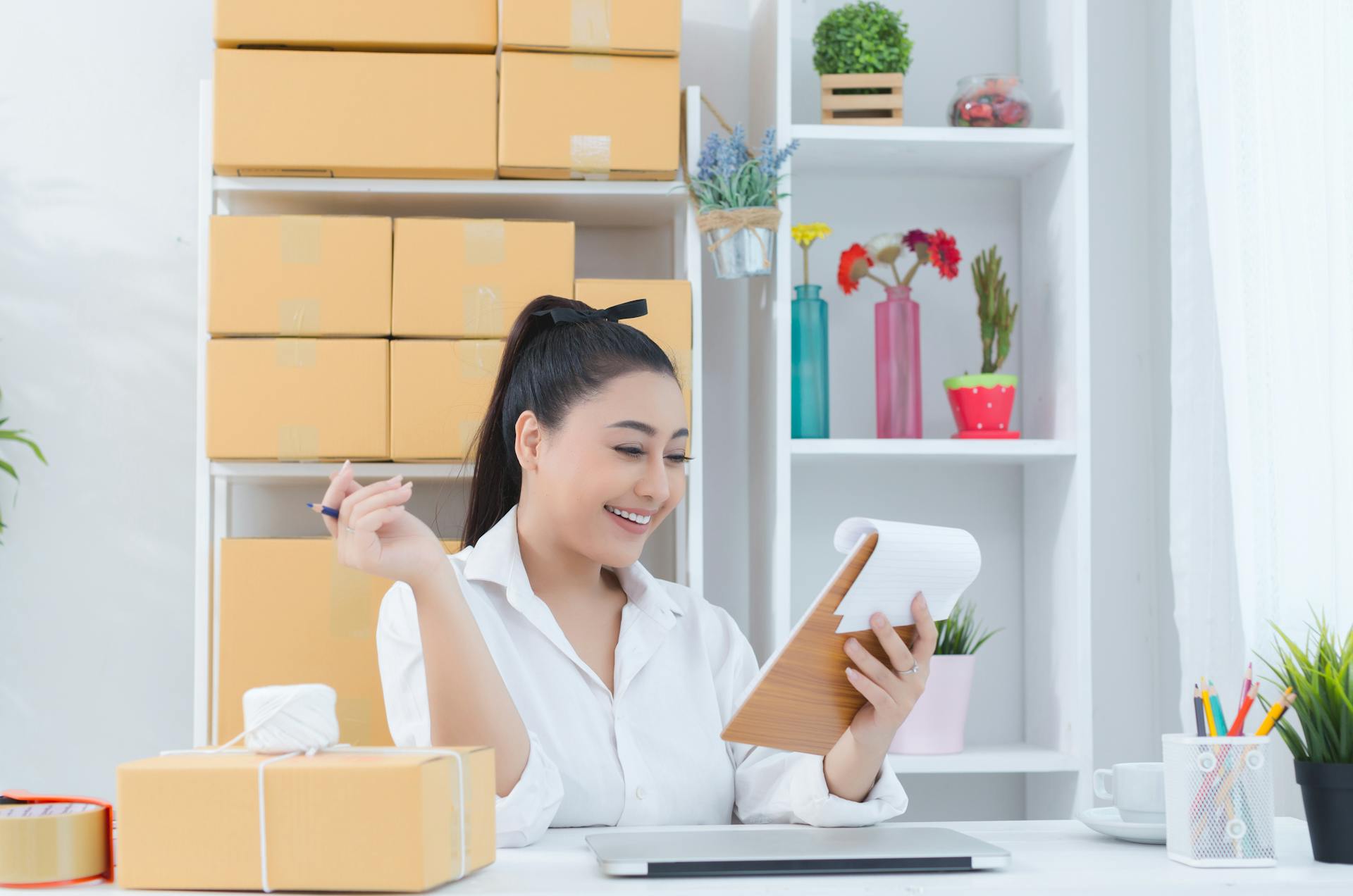 business owner working home office