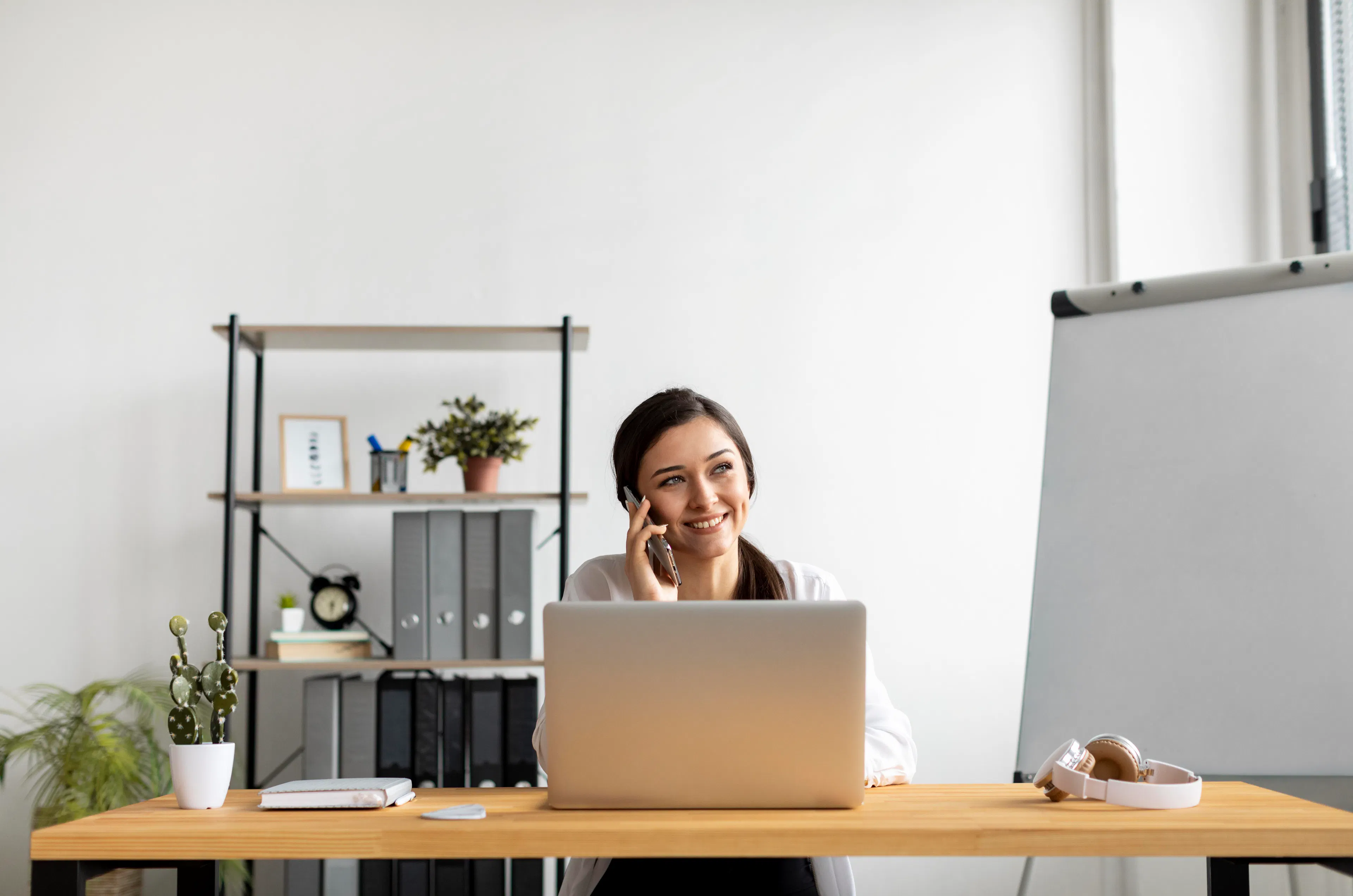 Businesswoman at virtual office space