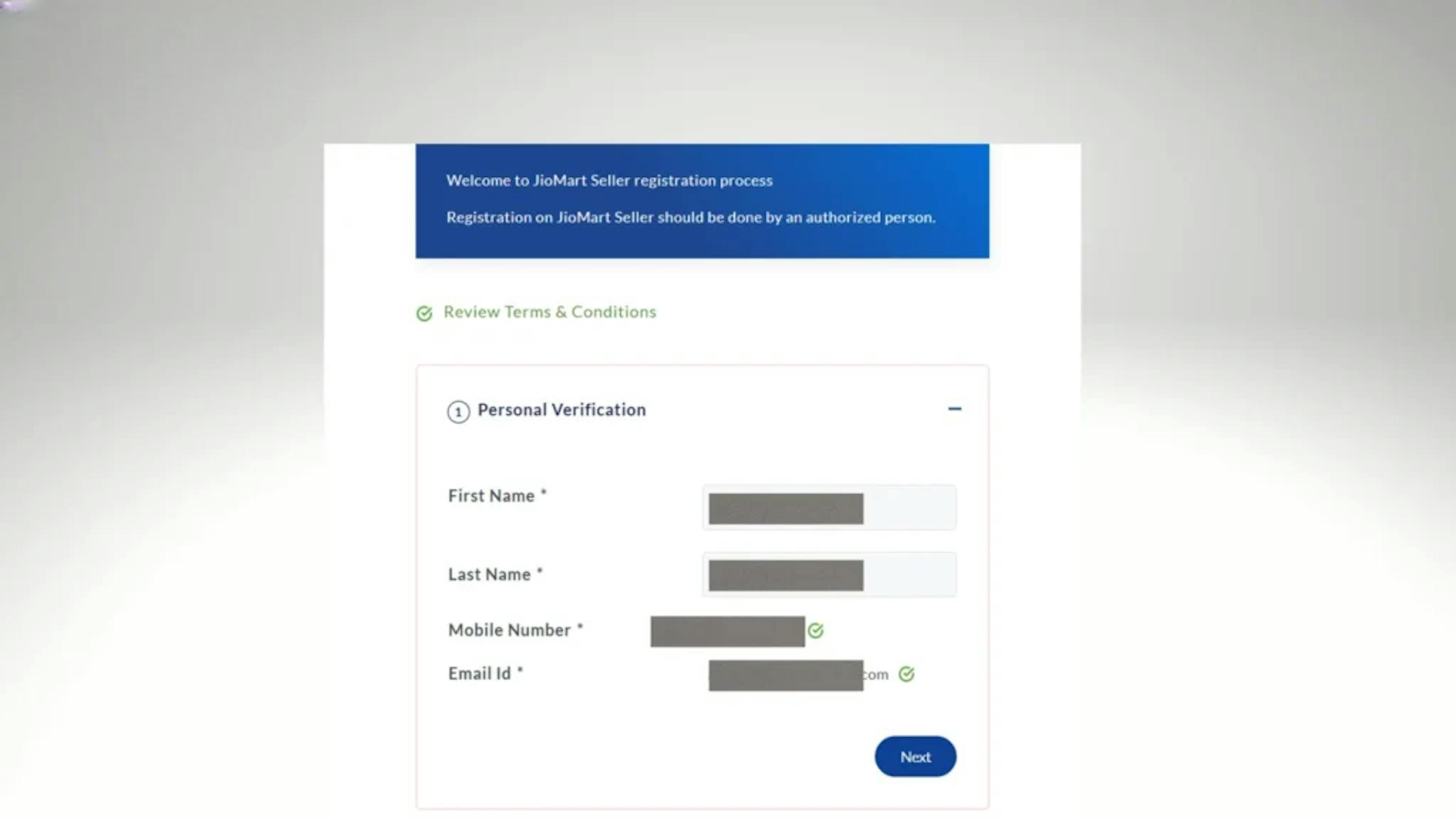 Submit Personal Details and Log In Credentials
