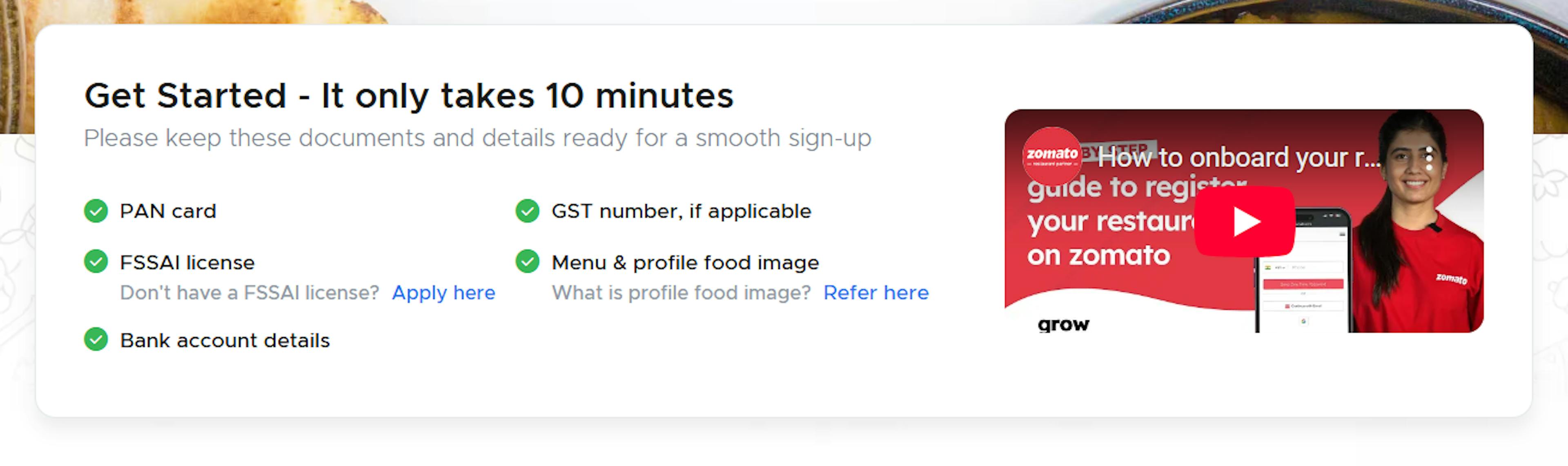 Upload Documents for Zomato