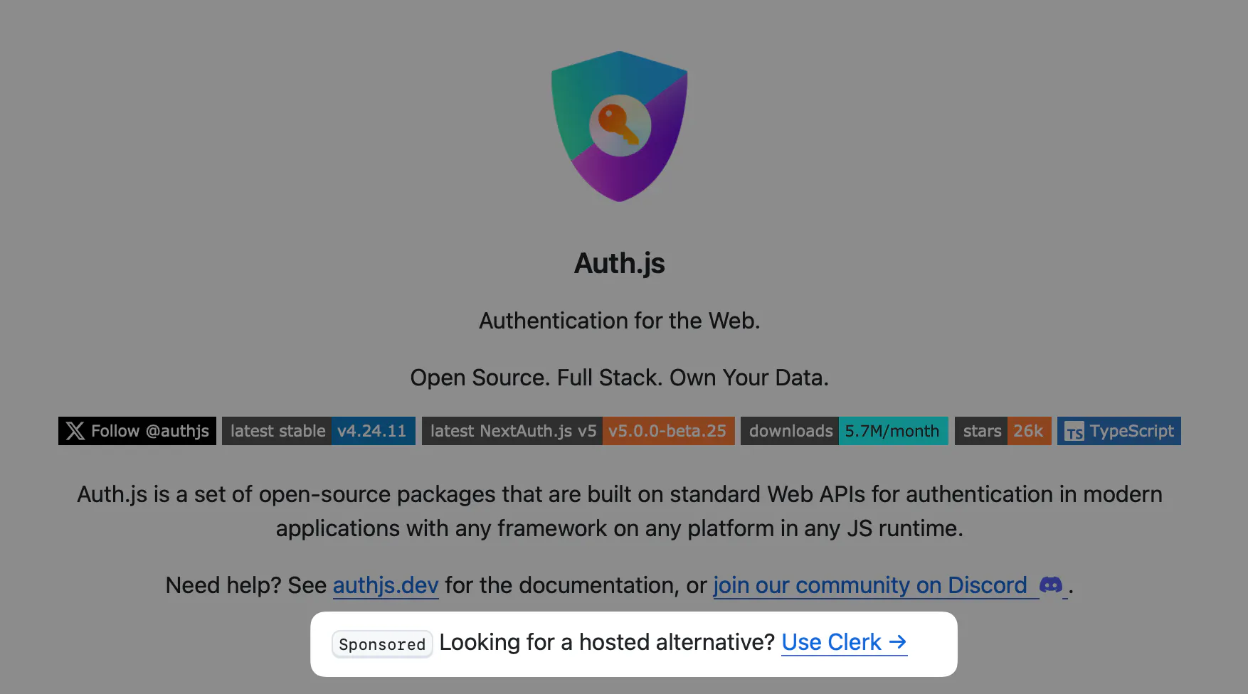 Example of Clerk.com link placement on AuthJS.