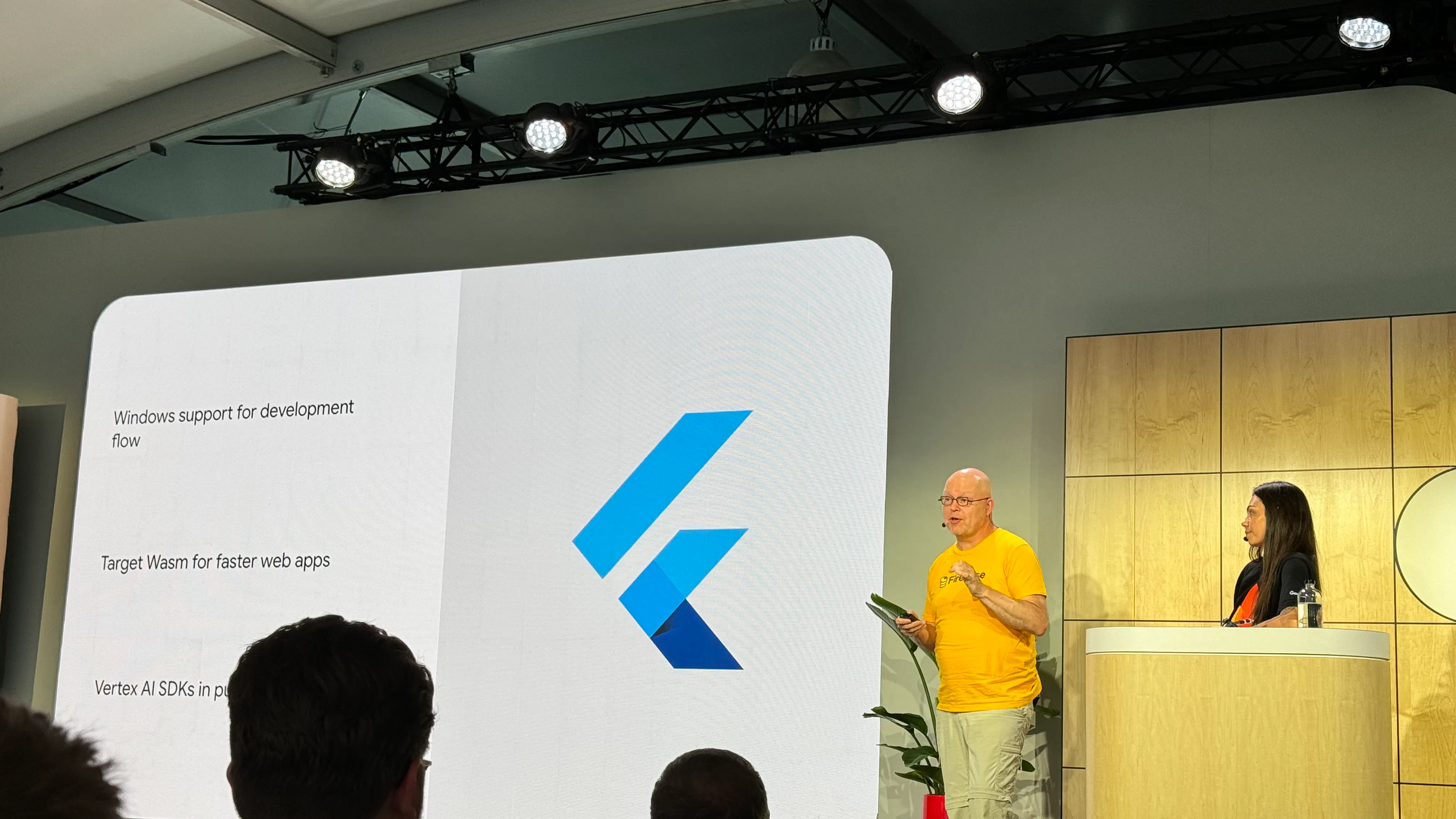Puf and the Firebase team talking about Flutter integration at Google IO