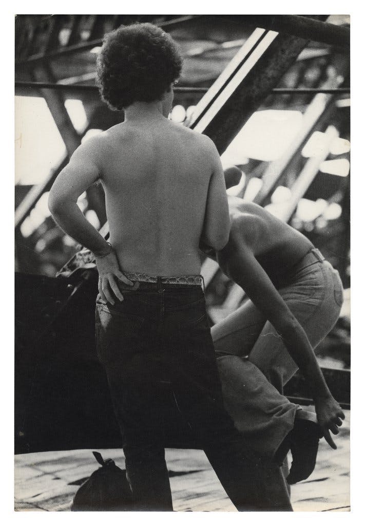 Alvin Baltrop, "Two Men in Wreckage," West Side Piers, New York, c. 1980