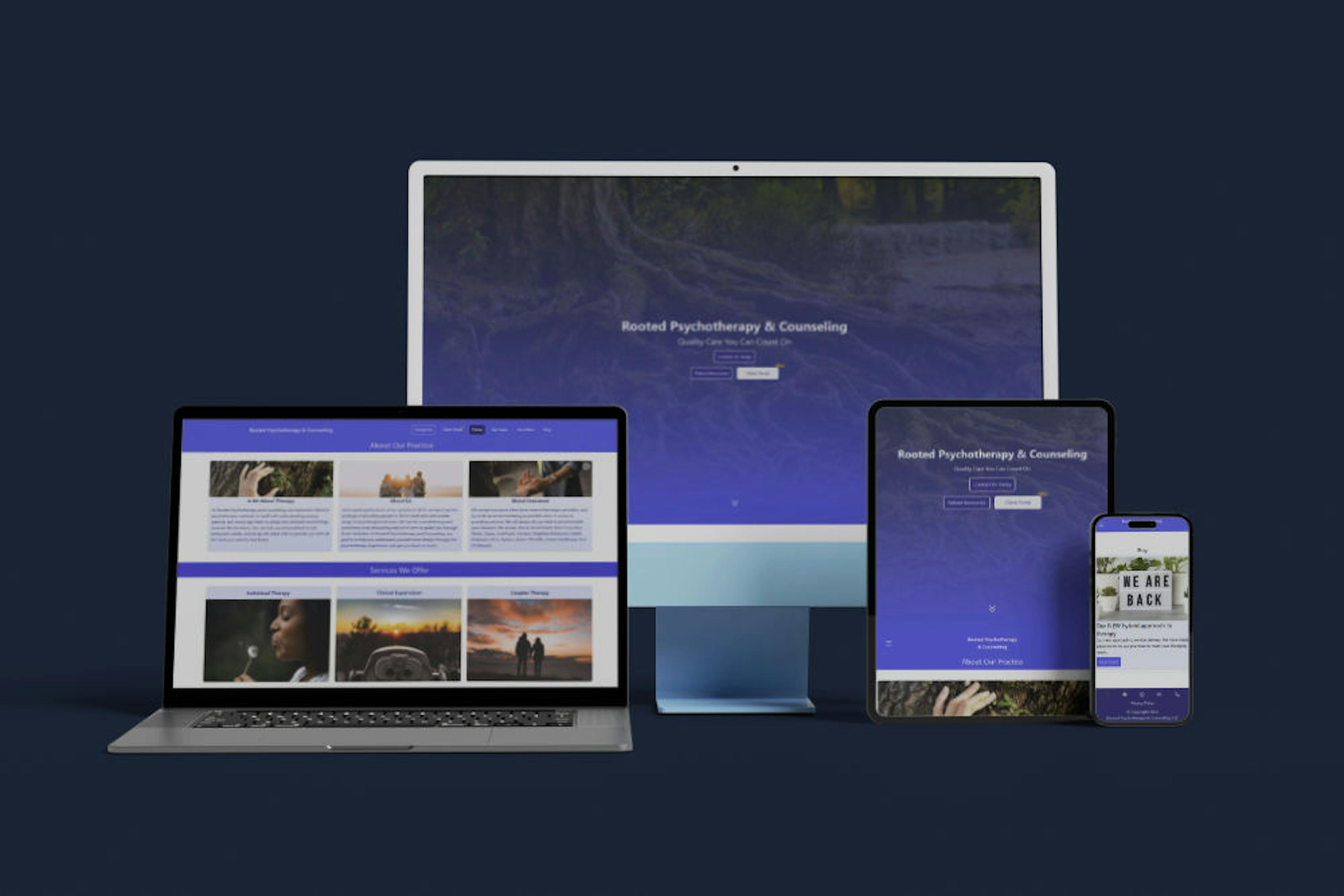 Rooted Psychotherapy website on four devices
