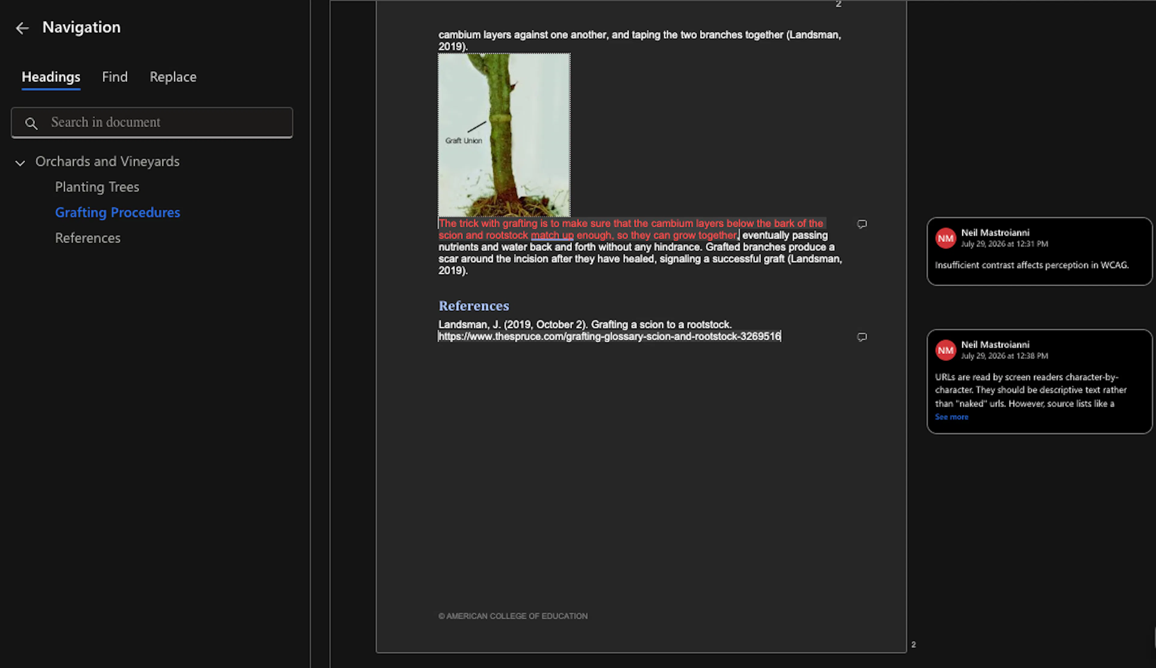A Word document with navigation pane and comments
