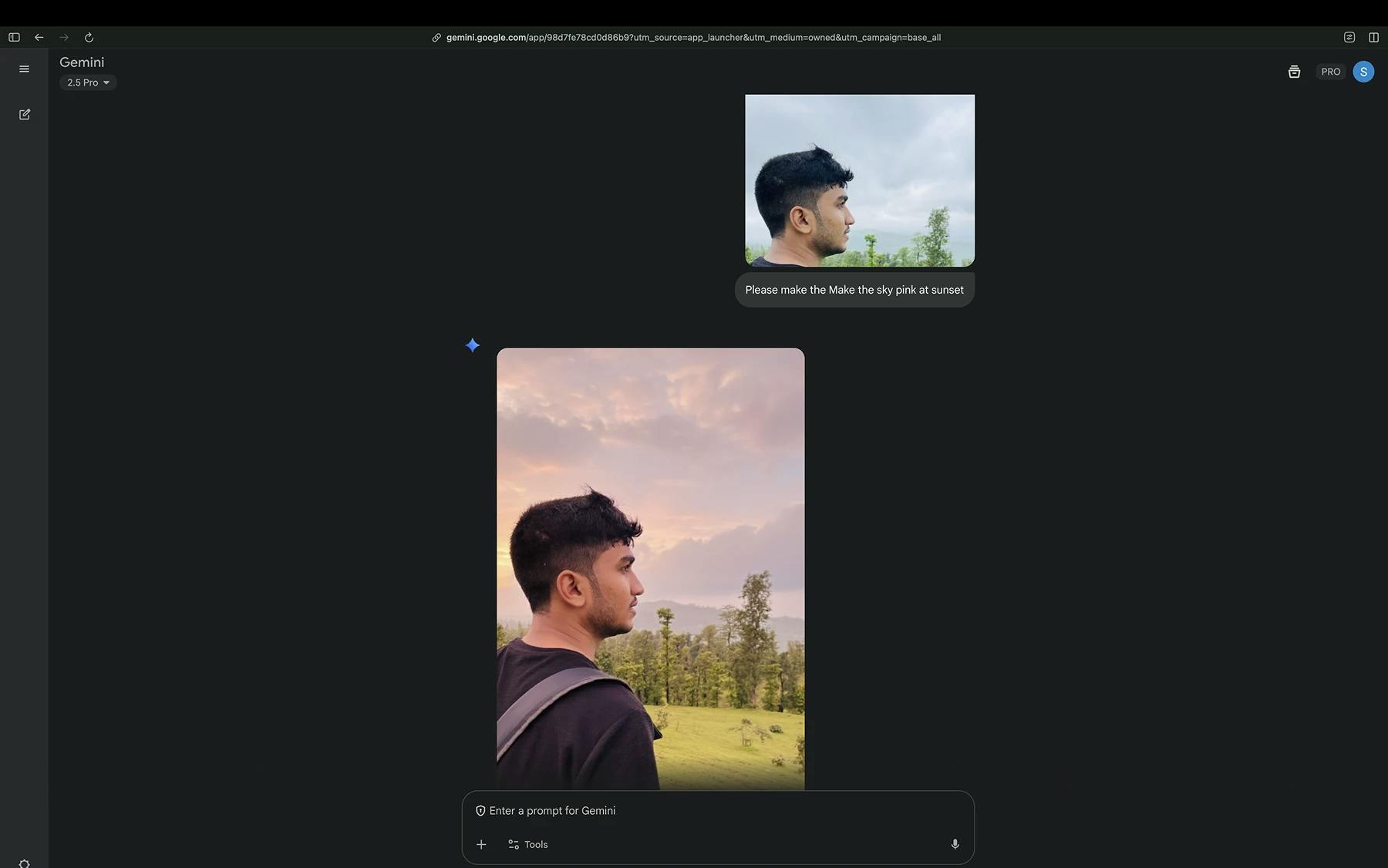 example of nano banana editing an image to make the sky pink at sunset