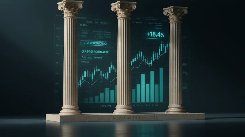 Three stone columns in front of financial data