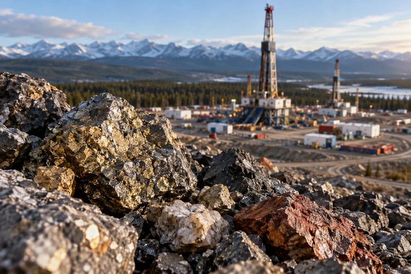 Gold-Flecked Ore Beneath Mountain Rigs