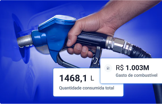 Abastecimento de veículo com exibição de dados de telemetria, incluindo gasto total de combustível e quantidade consumida em litros na gestão de frotas