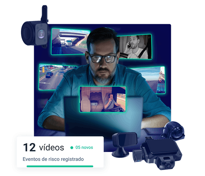 Gestor monitora vídeos de eventos de risco captados por câmeras veiculares, com registro de 12 ocorrências, incluindo uso de celular ao volante e direção perigosa