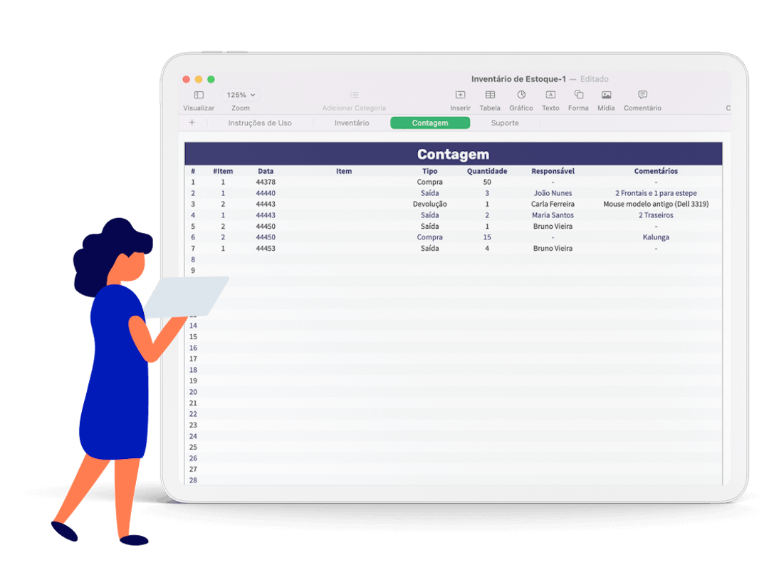 Exemplo impresso da planilha de inventário de estoque da Cobli.