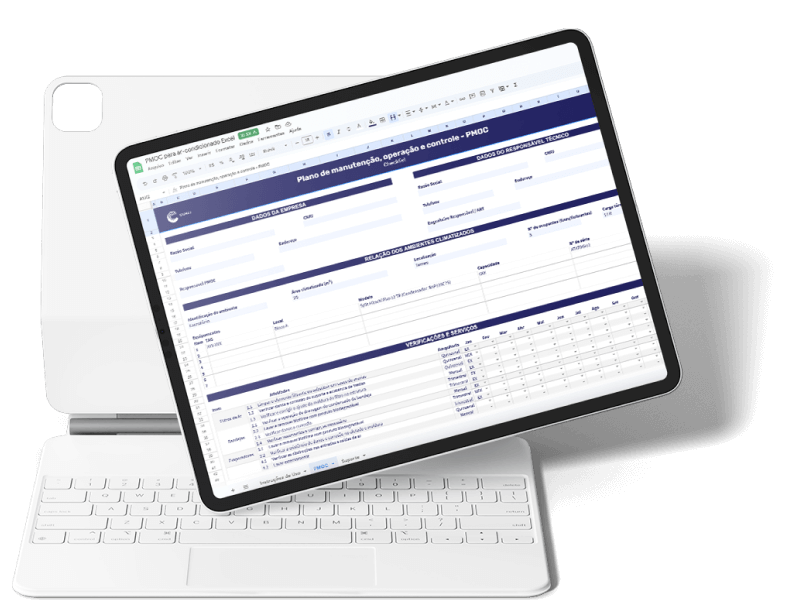 Exemplo de tablet mostrando a planilha PMOC para ar-condicionado da Cobli.