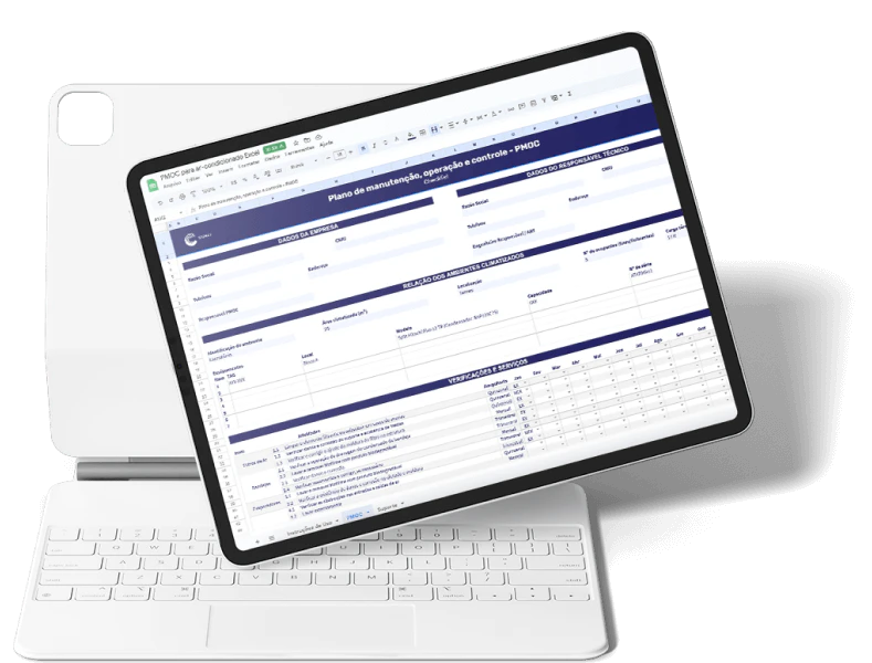 Exemplo de tablet mostrando a planilha PMOC para ar-condicionado da Cobli.