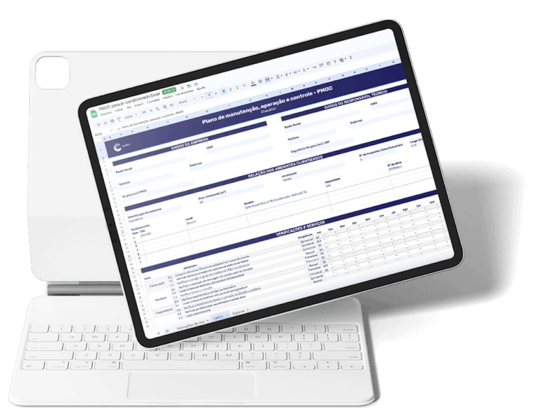 Exemplo de tablet mostrando a planilha PMOC para ar-condicionado da Cobli.