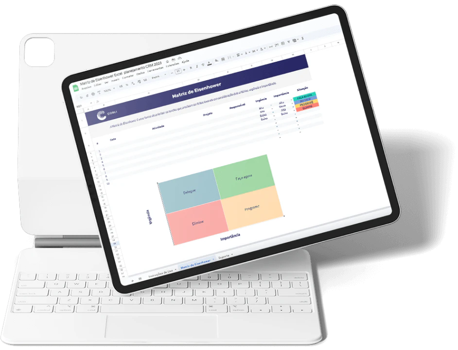 Exemplo de um tablet demonstrando a planilha de matriz de Eisenhower da Cobli.