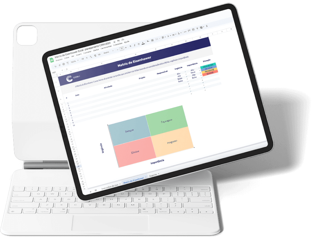 Exemplo de um tablet demonstrando a planilha de matriz de Eisenhower da Cobli.