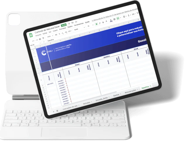Tablet mostrando a planilha de consumo de combustível da Cobli.
