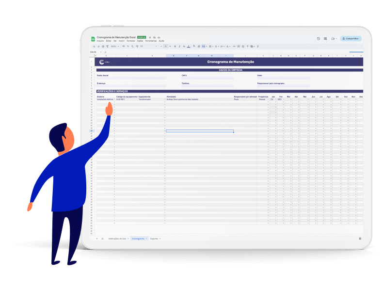 Exemplo de um tablet demonstrando a planilha de cronograma de manutenção da Cobli.