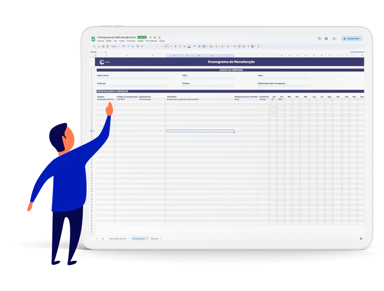 Exemplo de um tablet demonstrando a planilha de cronograma de manutenção da Cobli.