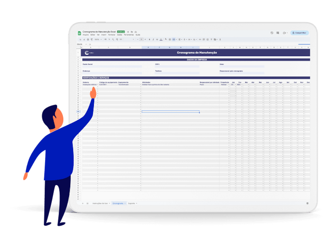 Exemplo de um tablet demonstrando a planilha de cronograma de manutenção da Cobli.