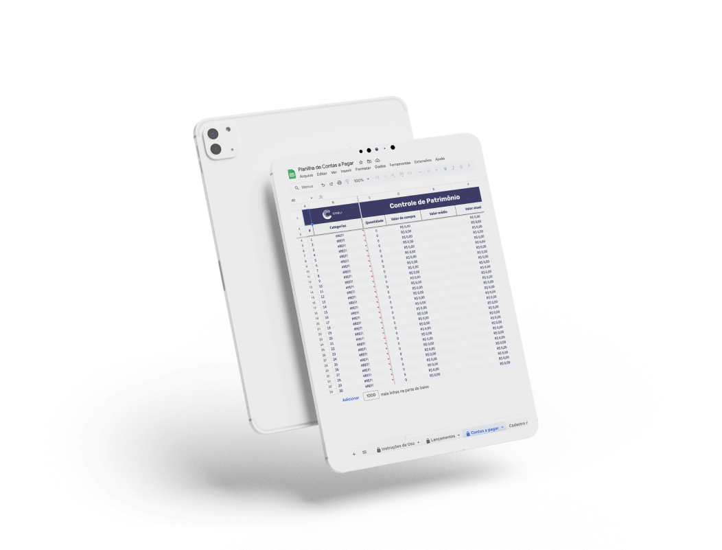 Tablet mostrando a planilha de contas a pagar da Cobli.
