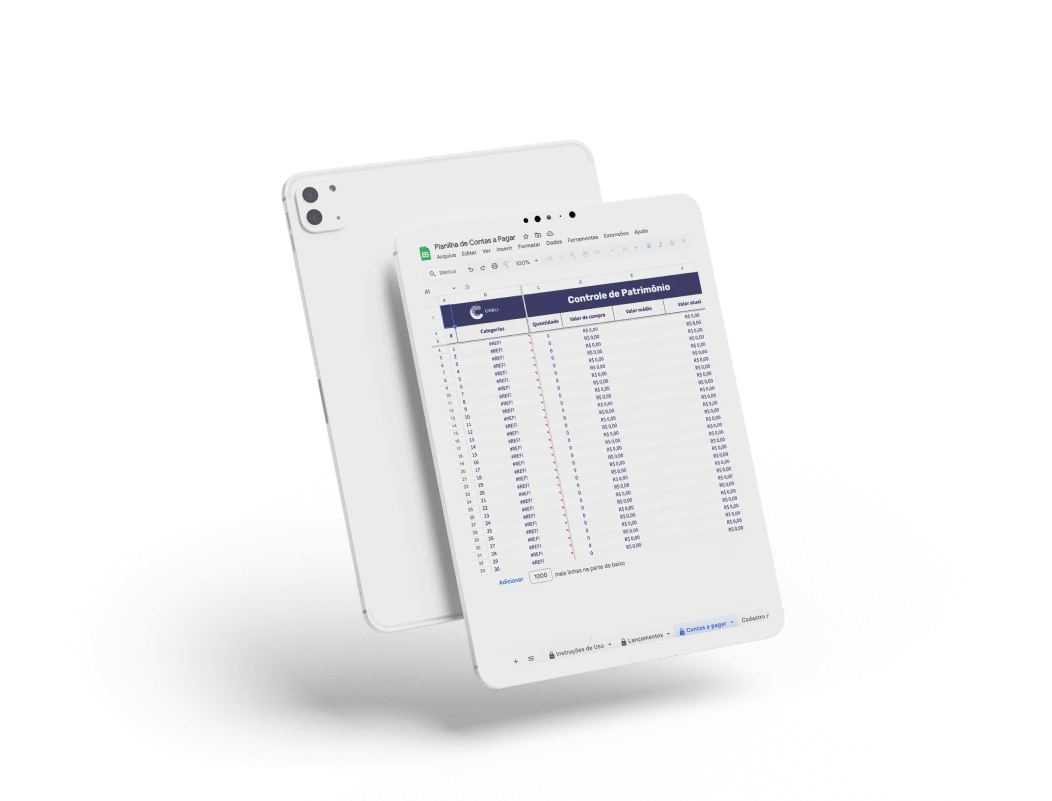 Tablet mostrando a planilha de contas a pagar da Cobli.