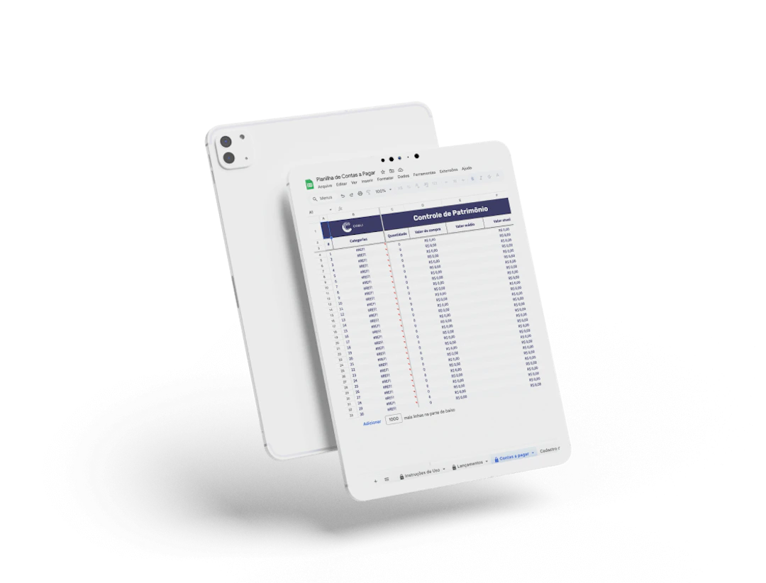 Tablet mostrando a planilha de contas a pagar da Cobli.