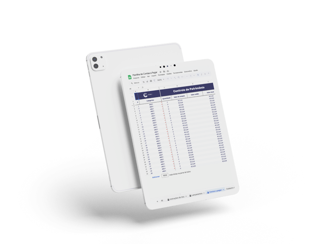 Tablet mostrando a planilha de contas a pagar da Cobli.
