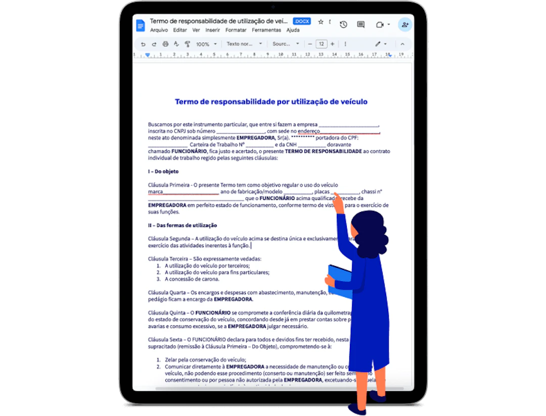 Exemplo de tablet mostrando o termo de responsabilidade de uso de veículos da Cobli.