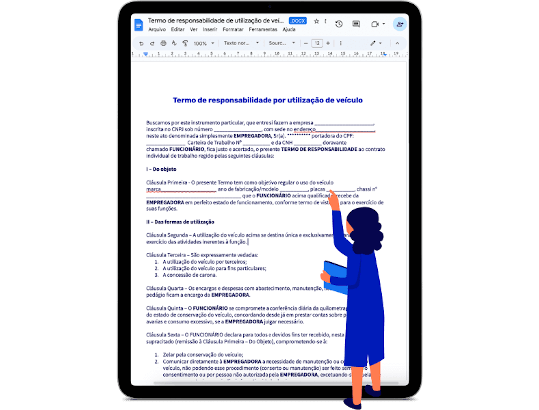 Exemplo de tablet mostrando o termo de responsabilidade de uso de veículos da Cobli.