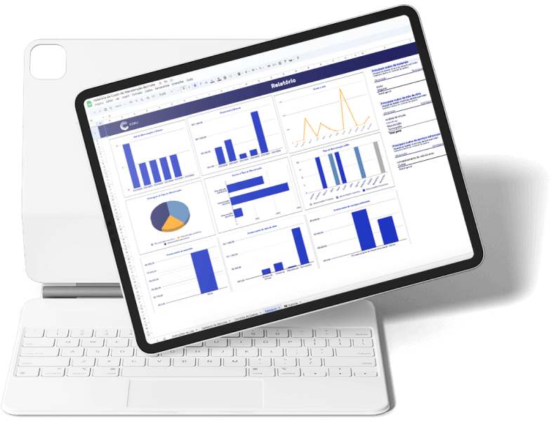 Exemplo de tablet mostrando o relatório de custos de manutenção da Cobli.