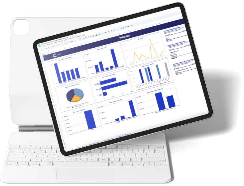 Exemplo de tablet mostrando o relatório de custos de manutenção da Cobli.