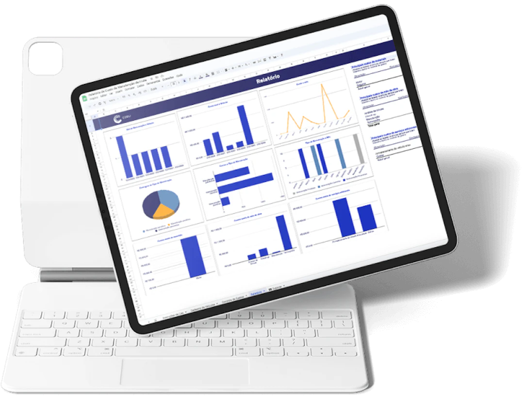 Exemplo de tablet mostrando o relatório de custos de manutenção da Cobli.