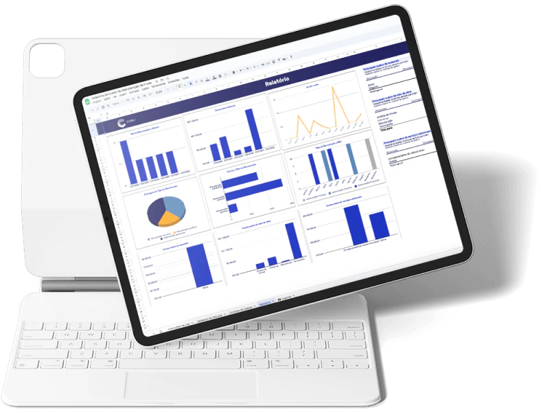 Exemplo de tablet mostrando o relatório de custos de manutenção da Cobli.