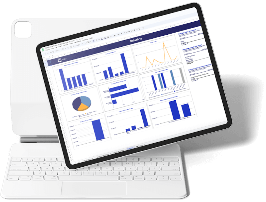 Exemplo de tablet mostrando o relatório de custos de manutenção da Cobli.