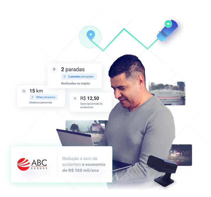 Gestor usa controle de frota com telemetria e videomonitoramento; ABC Cargas: zero acidentes e economia de R$ 120 mil/ano.