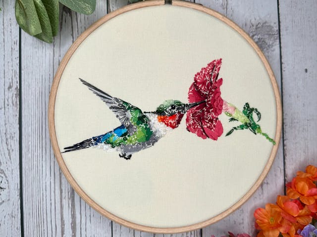 Floral Hummingbird Embroidery