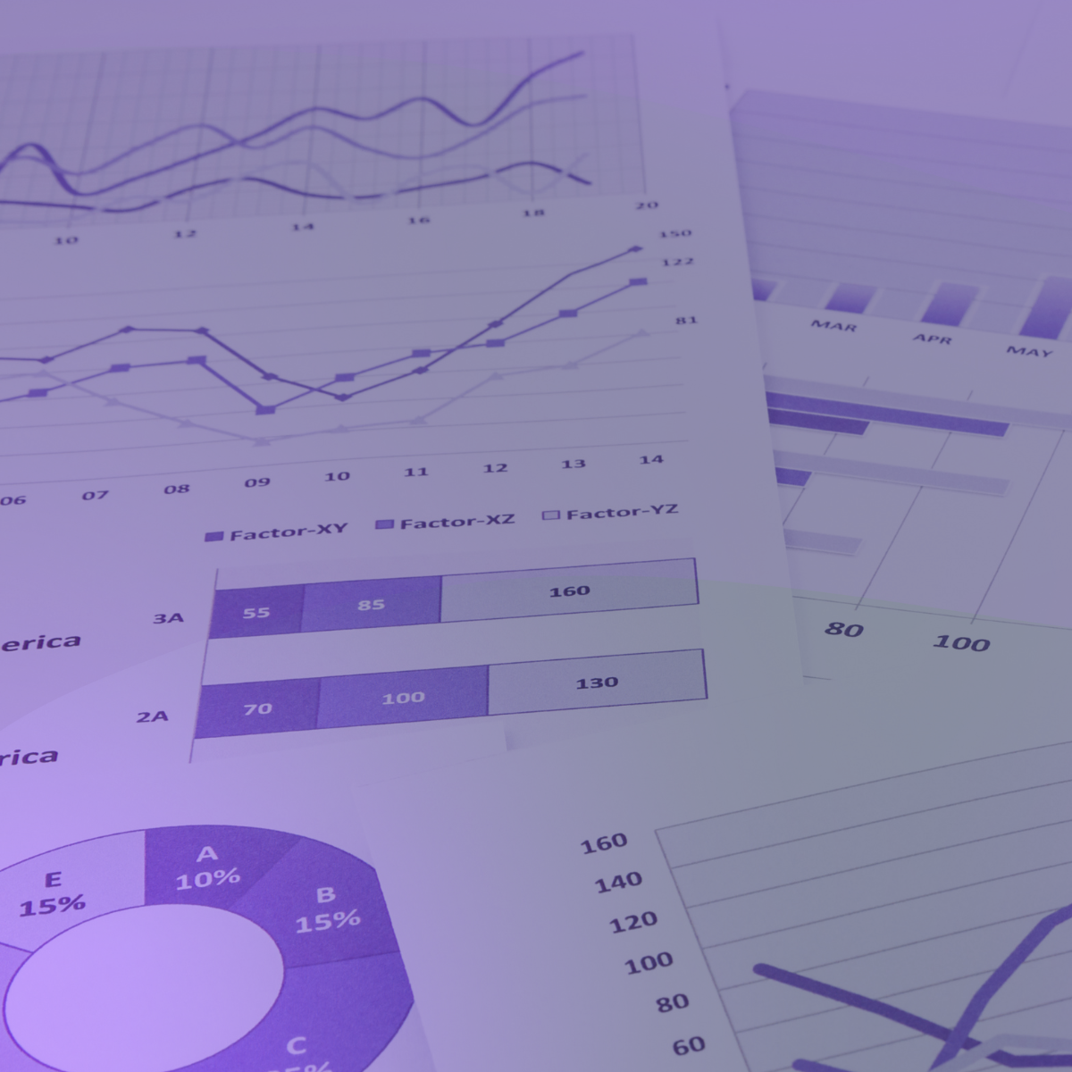 Purple graphs and data on stacks of paper