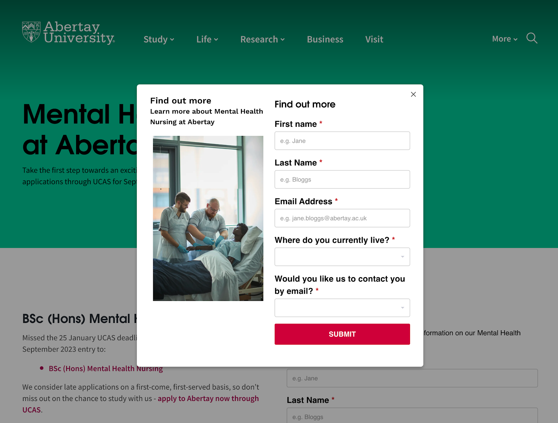 Example of Akero pop-up form