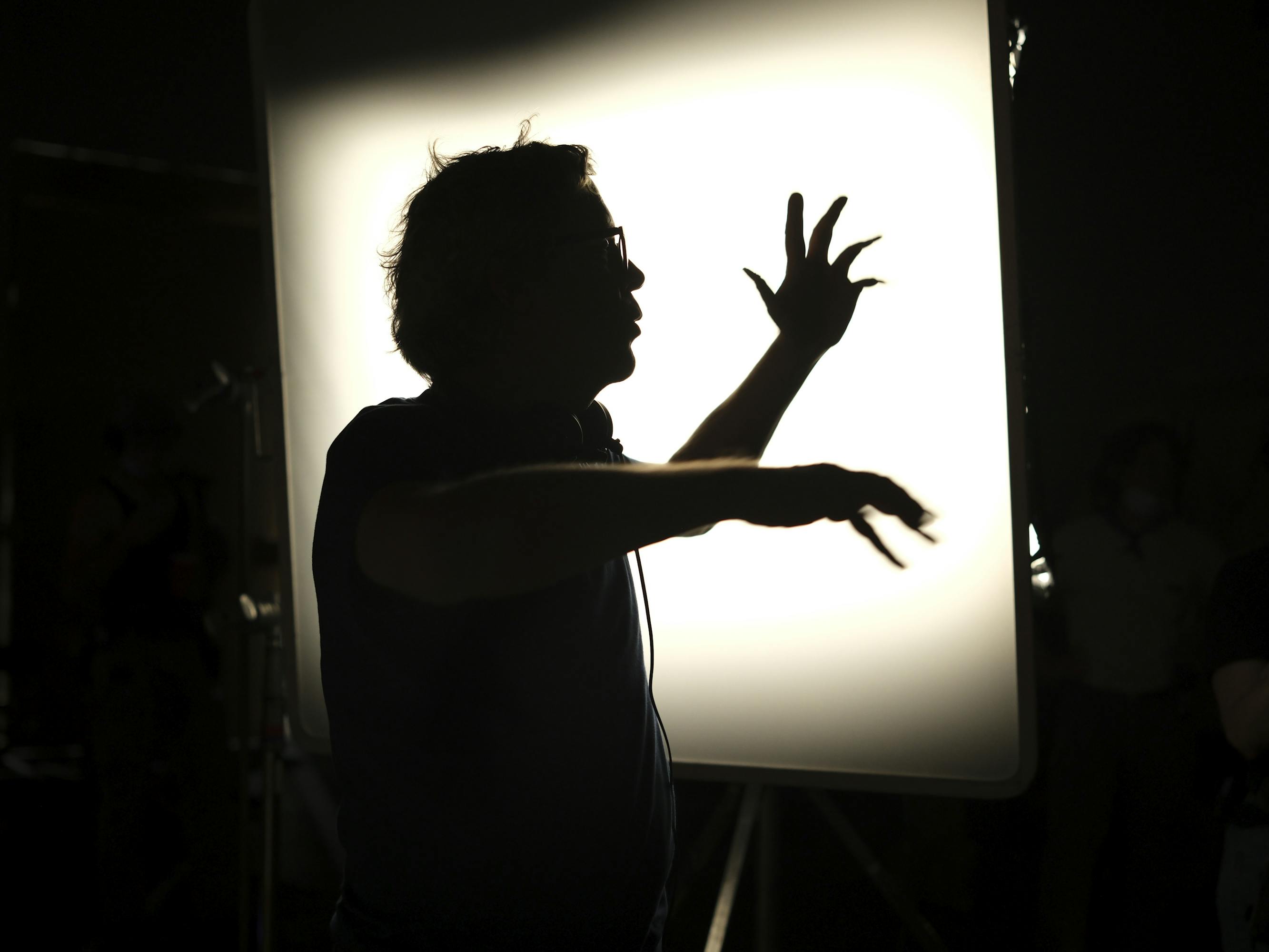 Todd Haynes in silhouette in front of a projector.