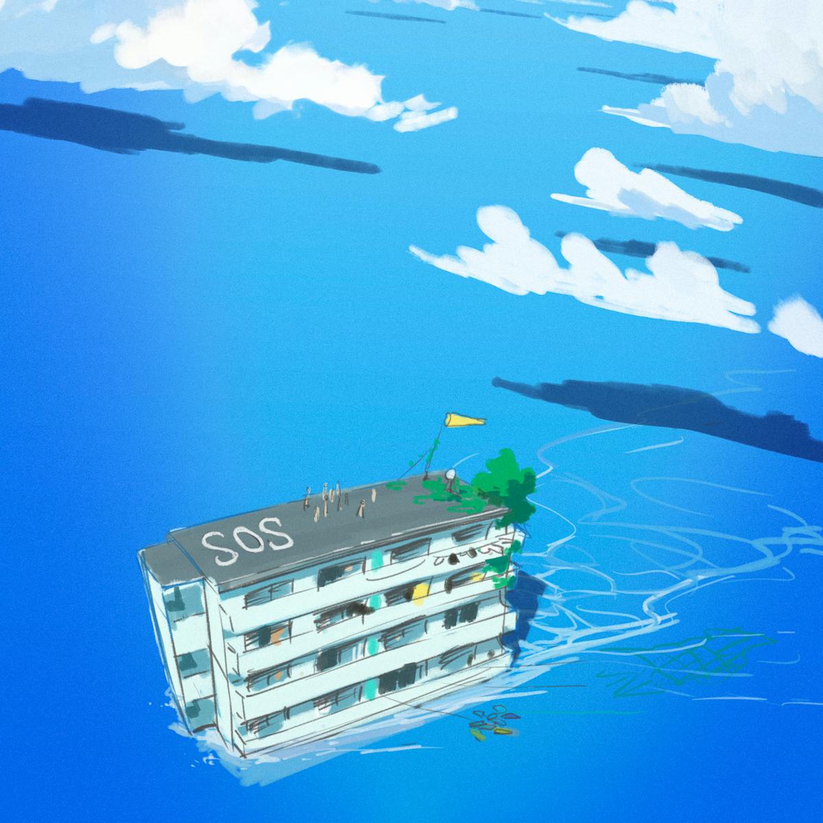 The apartment complex floats out to sea.  