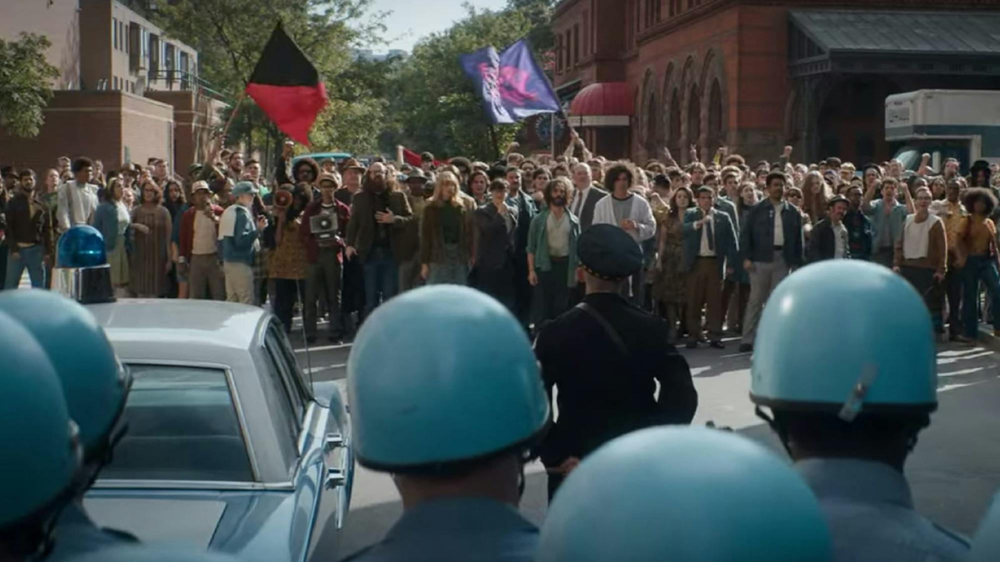 Police and demonstrators face off in The Trial of the Chicago 7