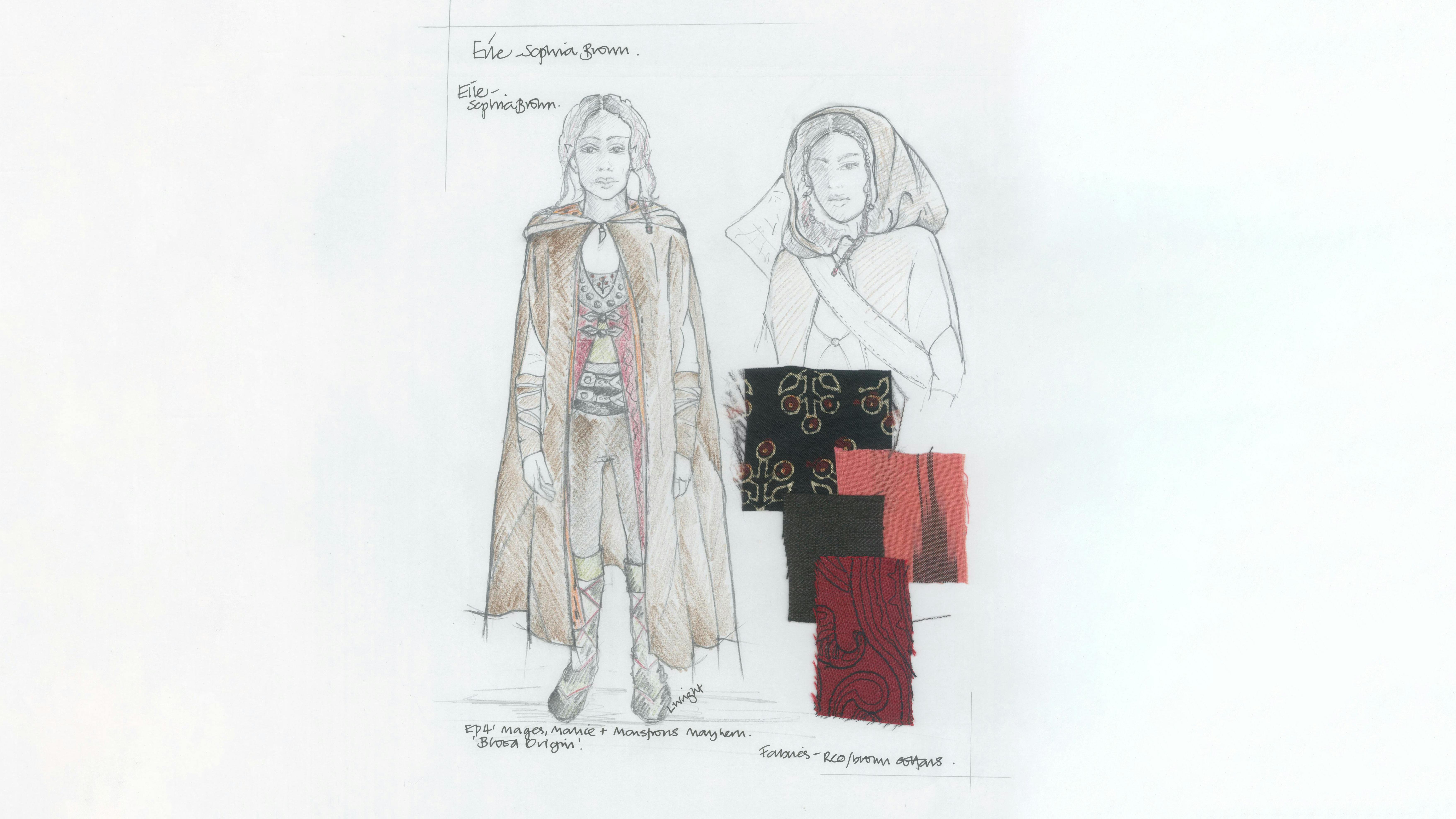 Some pencil sketches from The Witcher complete with fabric swatches.