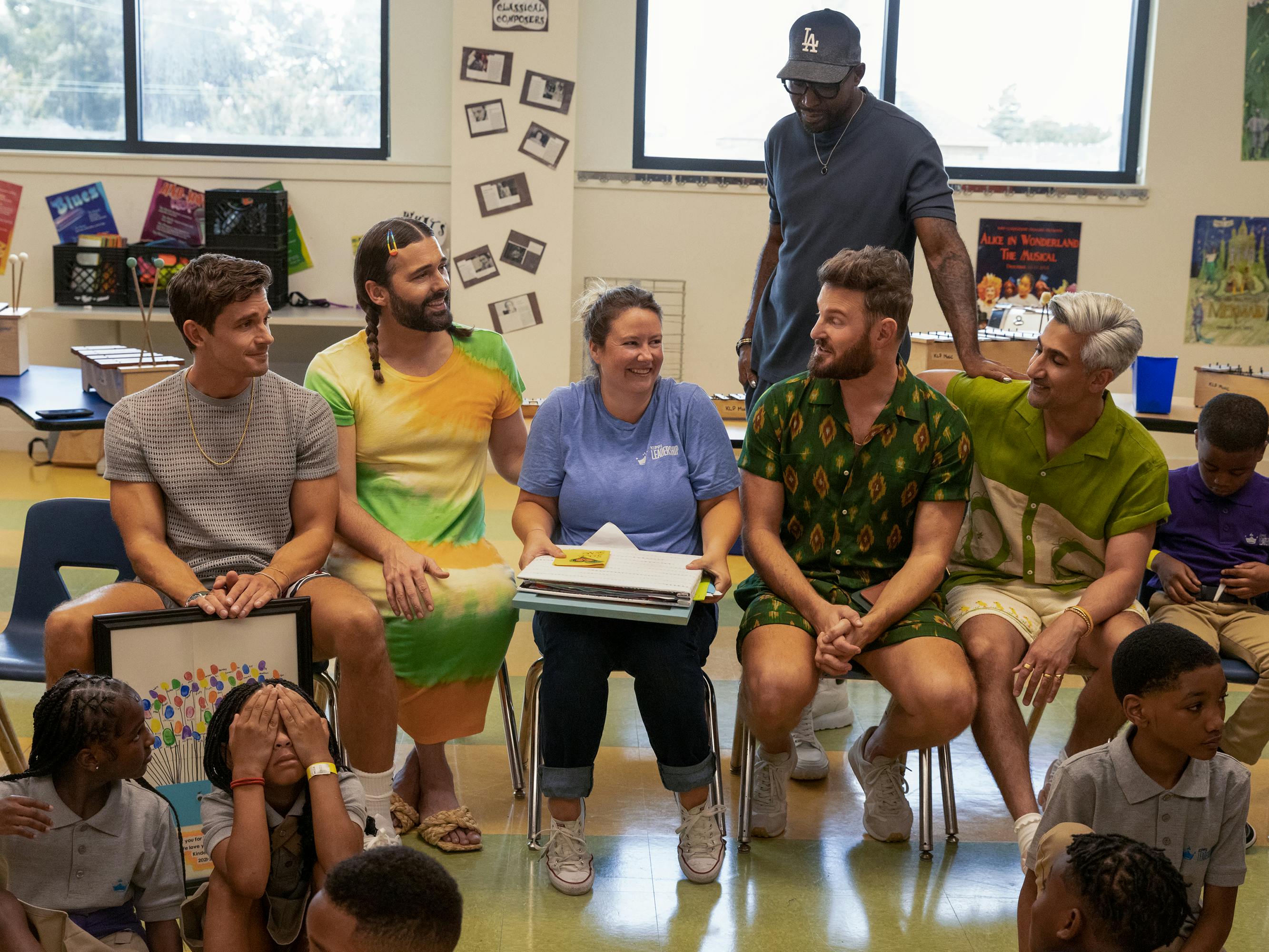 Antoni Porowski, Jonathan Van Ness, Jenni Seckel, Bobby Berk, Karamo, and Tan France