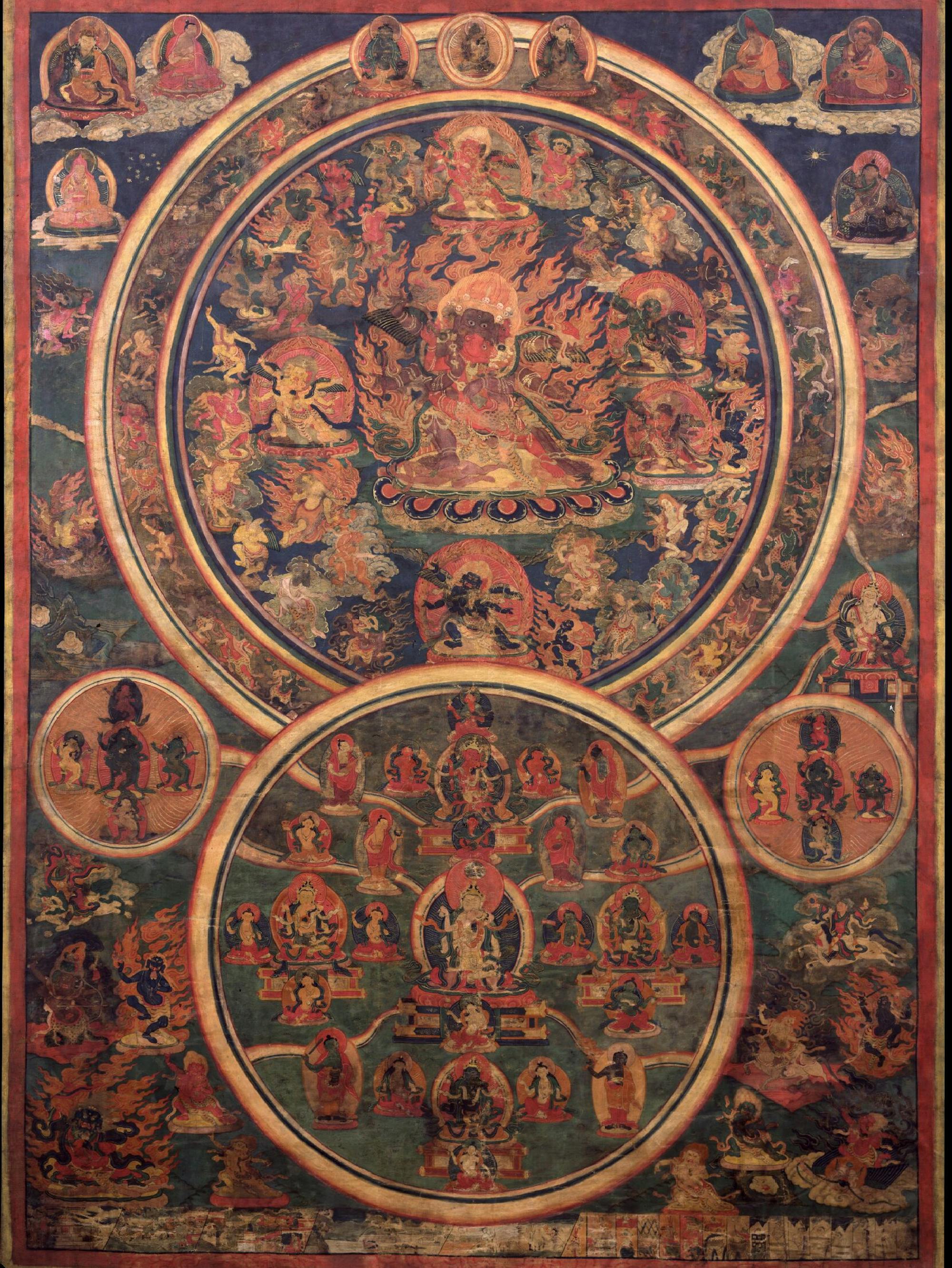 An ornate rug with interlocking circles.