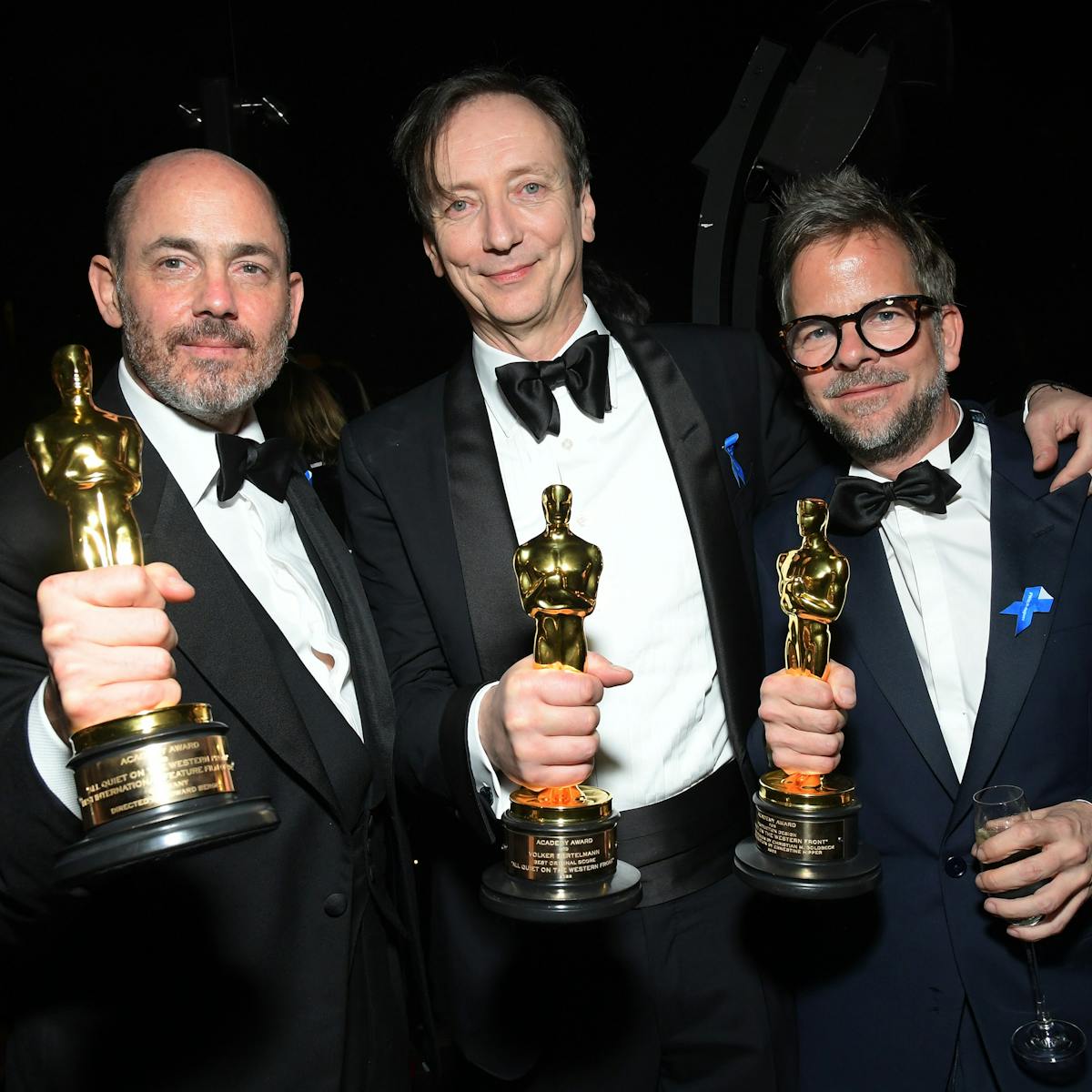 Edward Berger, Volker Bertelmann and Christian Goldbeck attend Netflix's Oscar Gathering at Pendry West Hollywood on March 12, 2023 in West Hollywood, California.