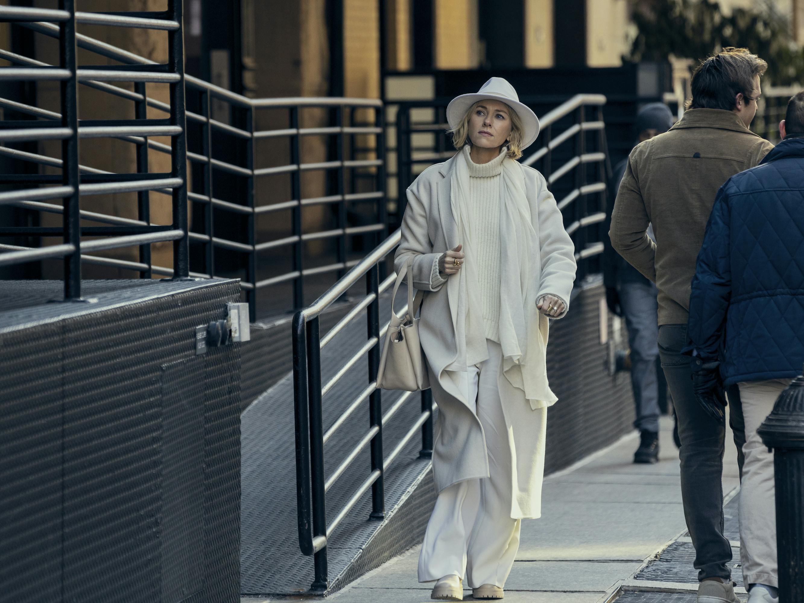 Nora Brannock (Naomi Watts) serves yet another monochromic look walking down the street.