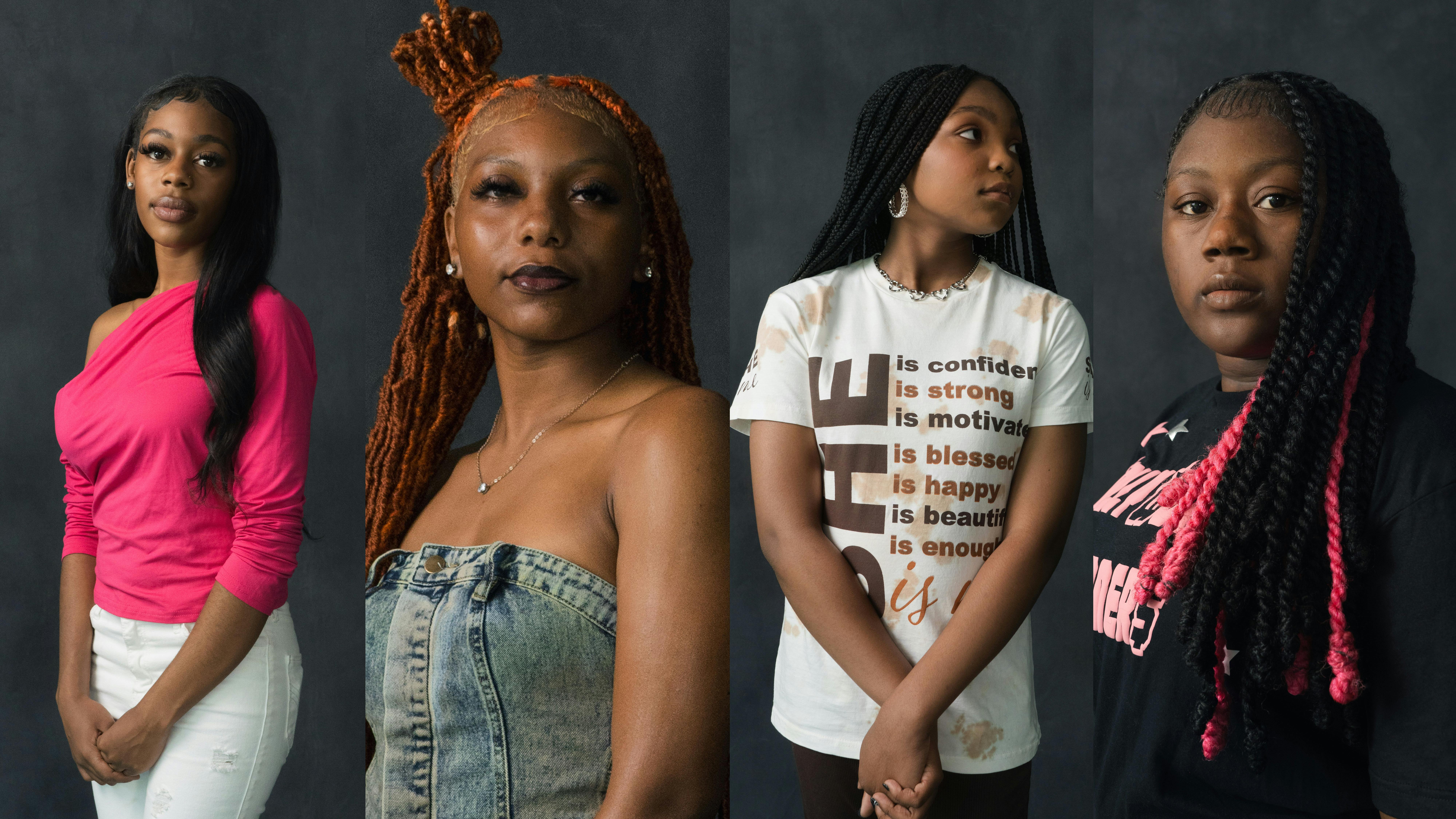 Raziah Lewis, Ja'Ana Crudup, Aubrey Smith, and Santana Stewart pose against gray backgrounds.