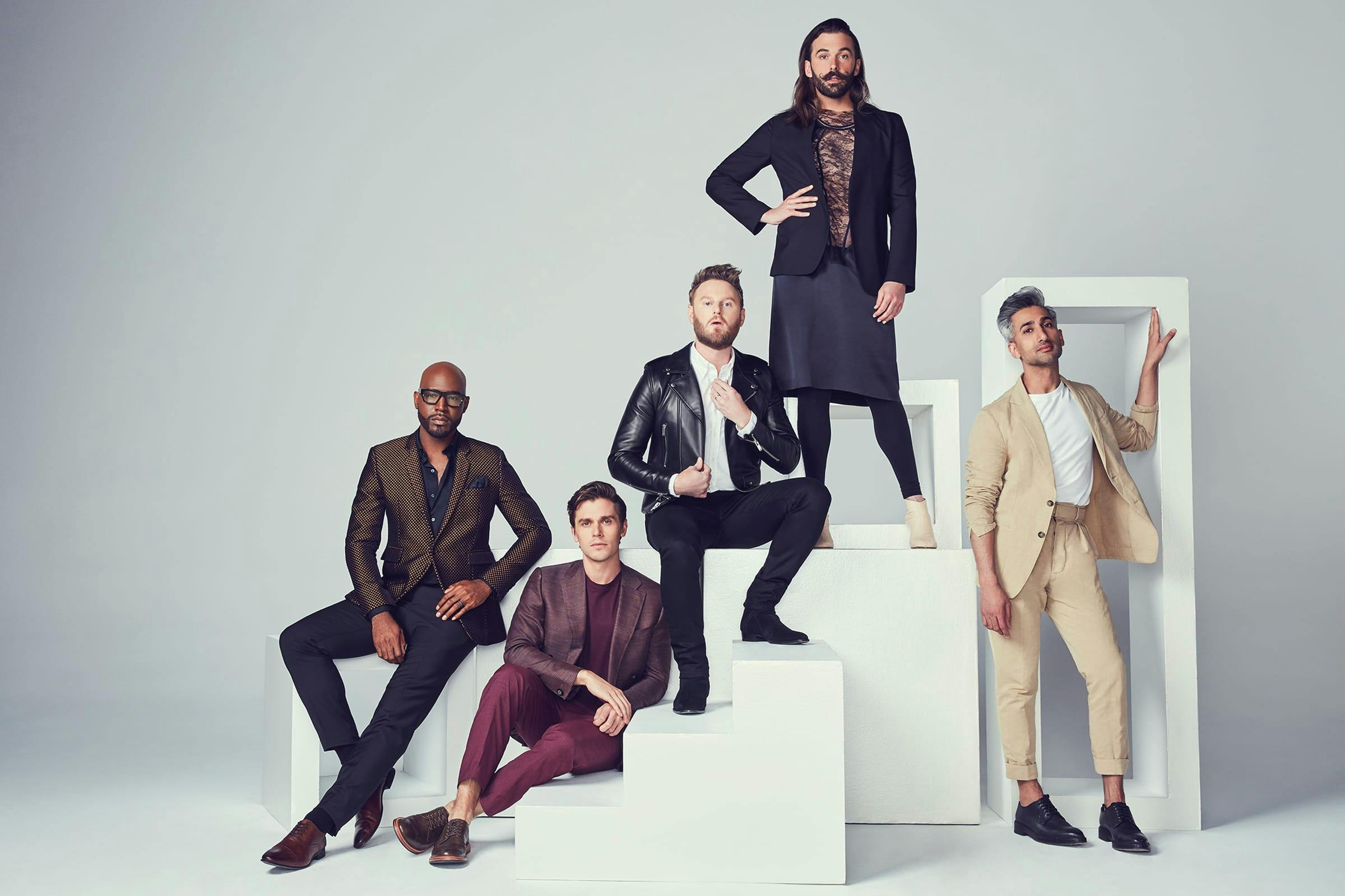 The Queer Eye Fab Fives: Bobby Berk, Karamo Brown, Tan France, Antoni Porowski and Jonathan Van Ness.